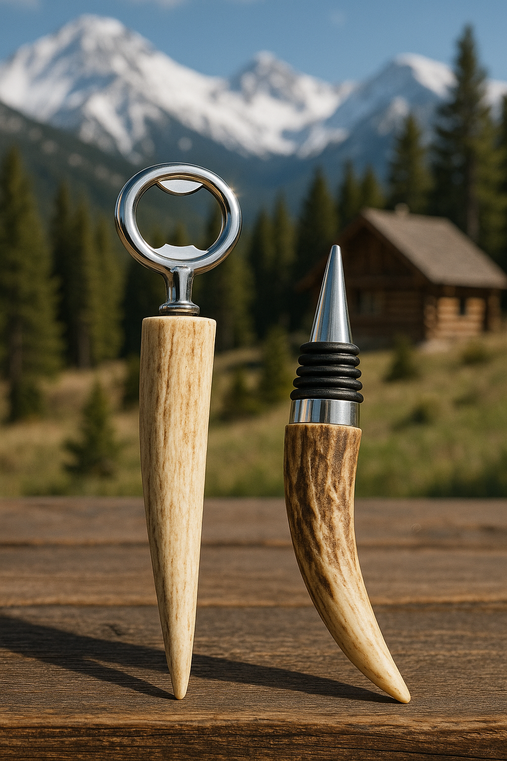 Elk Antler Bottle Opener & Wine Stopper Set – Handcrafted in Idaho