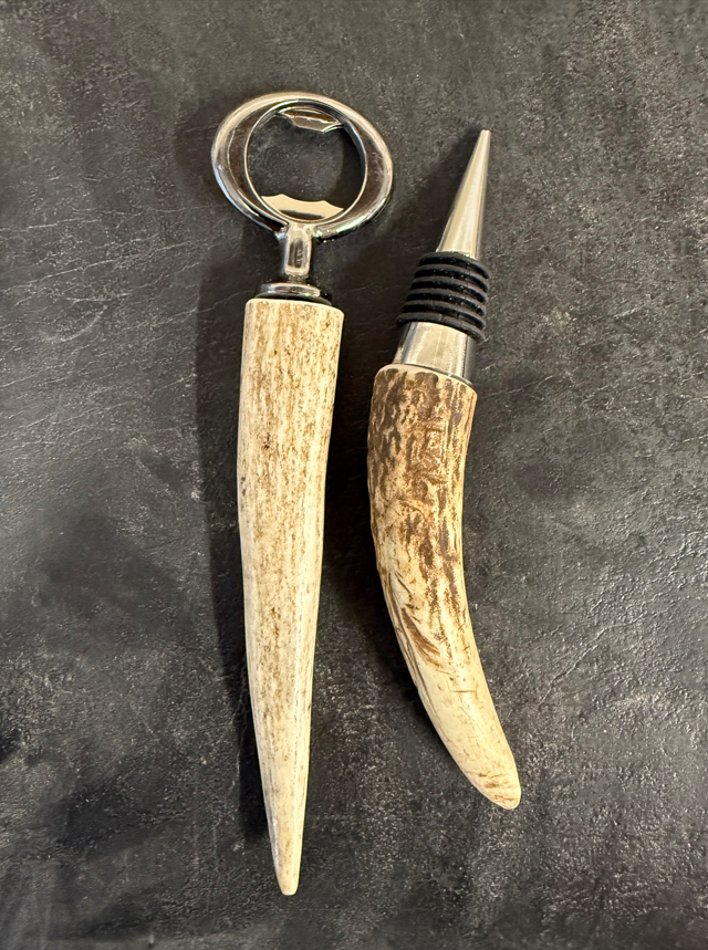 Elk Antler Bottle Opener & Wine Stopper Set – Handcrafted in Idaho