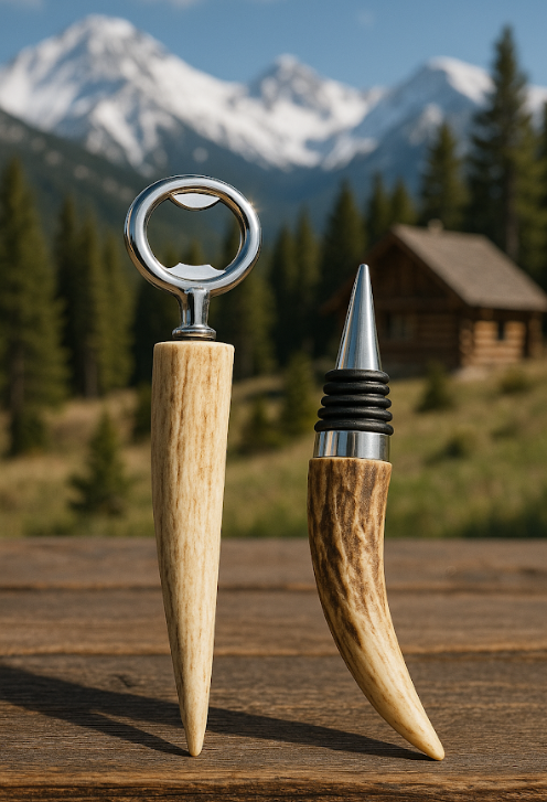 Elk Antler Bottle Opener & Wine Stopper Set – Handcrafted in Idaho